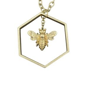 Domina Gold Plated Hexagon Bee Necklace with Geometric Design